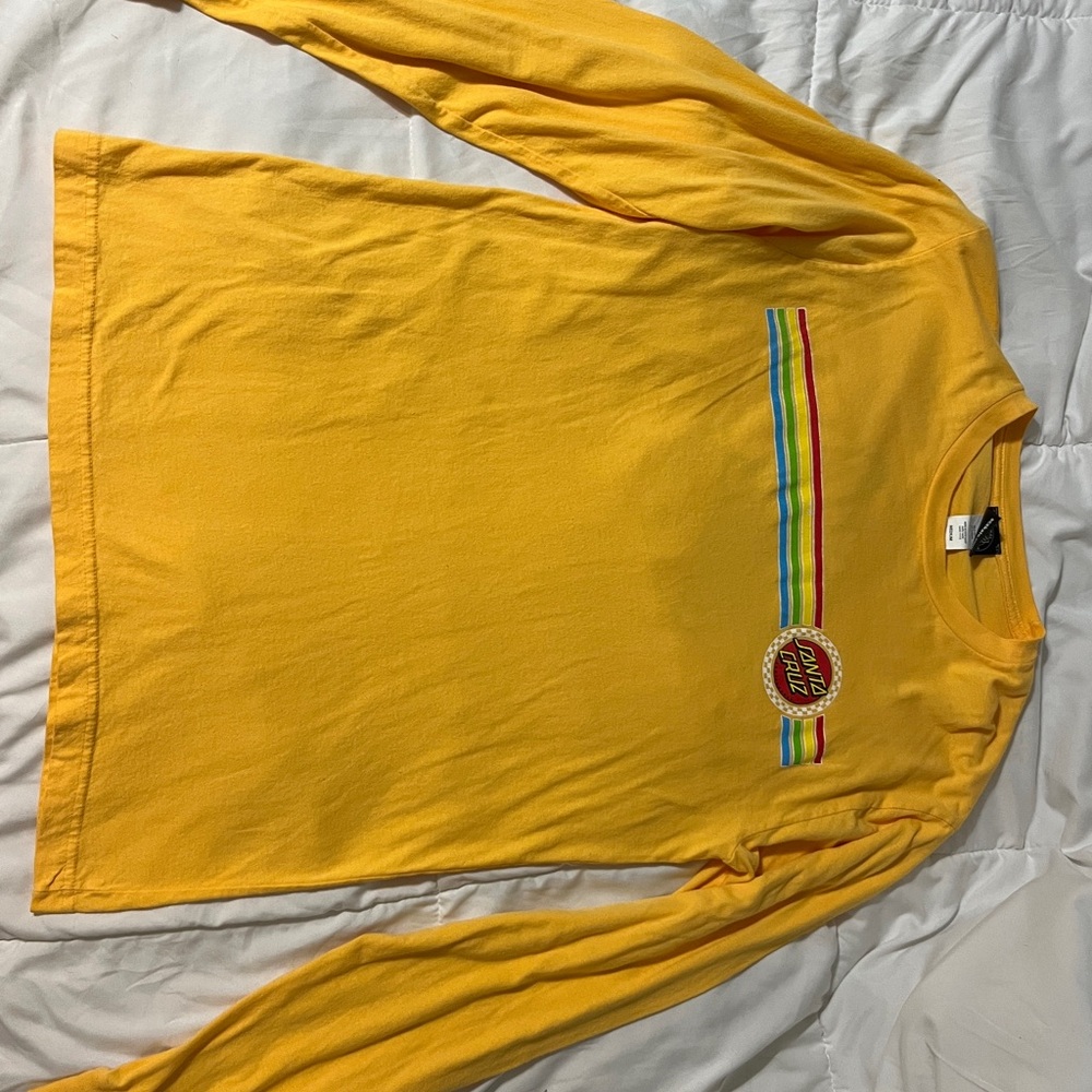 Yellow Long Sleeve Shirt with Rainbow Stripes
